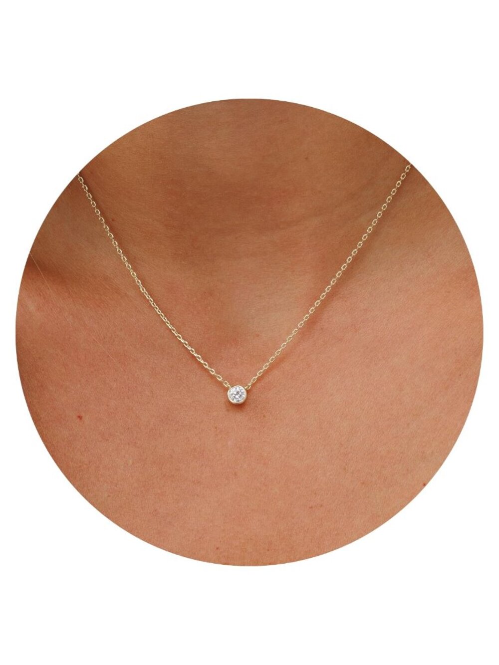 Dainty Pendant Necklace Gold Plated 18" Choker Cubic Zirconia Lobster Clasp